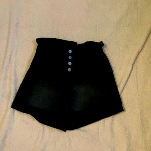 Black high rise paper bag shorts